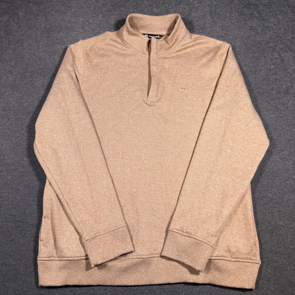 TravisMathew 1/4 Zip Pullover Mens L Tan Heathered Fleece Golf Sweatshirt